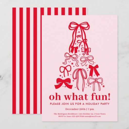 Oh What Fun Modern Pink Red Holiday Party Kaart (Voorkant / Achterkant)