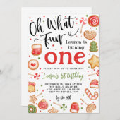 Oh What Fun Noël 1er anniversaire Invitation (Devant / Derrière)