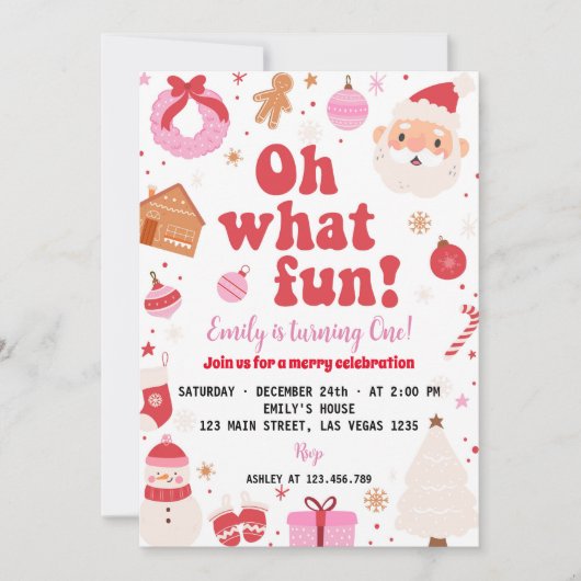 Oh What Fun Noël First Birthday Invitation (Devant)