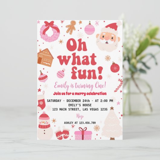 Oh What Fun Noël First Birthday Invitation (Debout devant)
