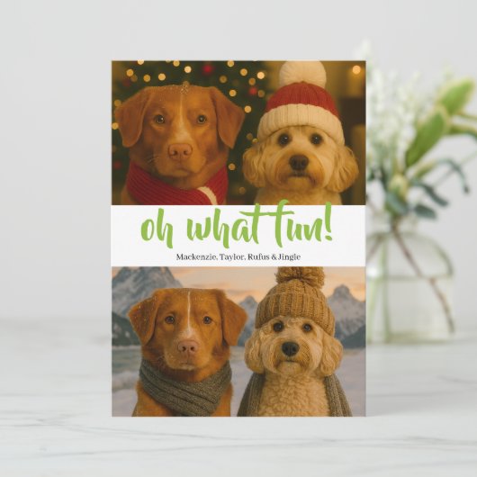 Oh What Fun Photo Kerstmis Aangepast Feestdagenkaart (Staand voorkant)