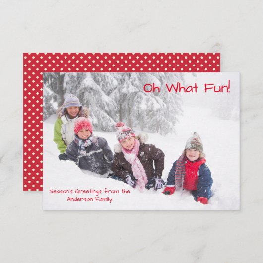 Oh What Fun Photo Points rouges - Carte de Noël 3x (Devant / Derrière)