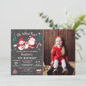 Oh What Fun Pink Black Kerstmis Birthday Foto Kaart (Staand voorkant)