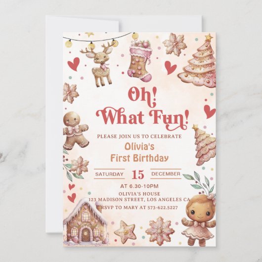 Oh What Fun Pink Christmas Cookie Invitation (Devant)