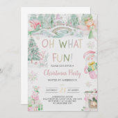 Oh What Fun Pink Christmas Party Invitation (Devant / Derrière)