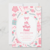 Oh What Fun Pink Noël 1er anniversaire Invitation (Devant)
