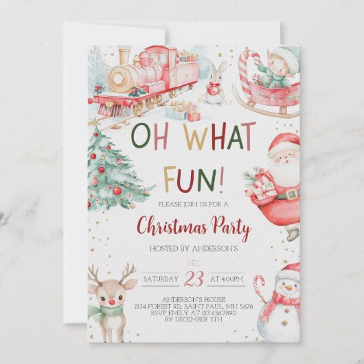 Oh What Fun Red Christmas Party Invitation (Devant)