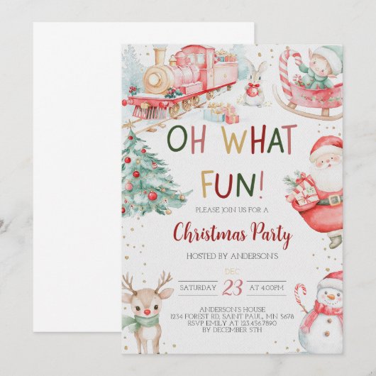Oh What Fun Red Christmas Party Invitation (Devant / Derrière)