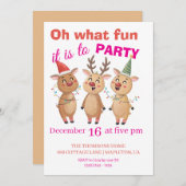 Oh what fun reindeers holidays party kaart (Voorkant / Achterkant)