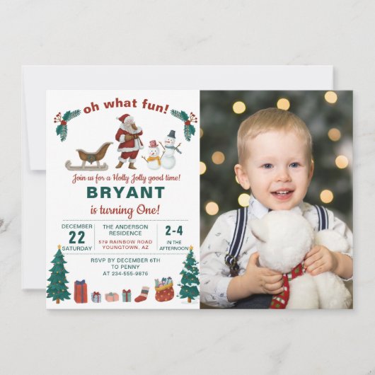 Oh What Fun Santa Claus Kerstmis Birthday Foto Kaart (Voorkant)