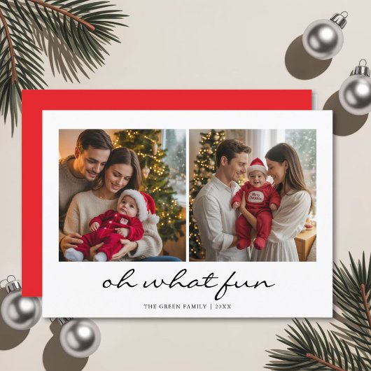 Oh What Fun Script Famille Noël Carte