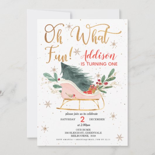 Oh What Fun Sleigh Invitation Anniversaire (Devant)