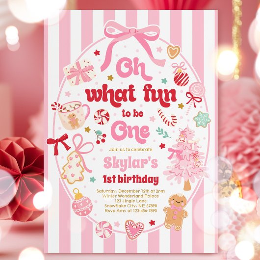 Oh What Fun To Be One Christmas Bow 1st Birthday Kaart