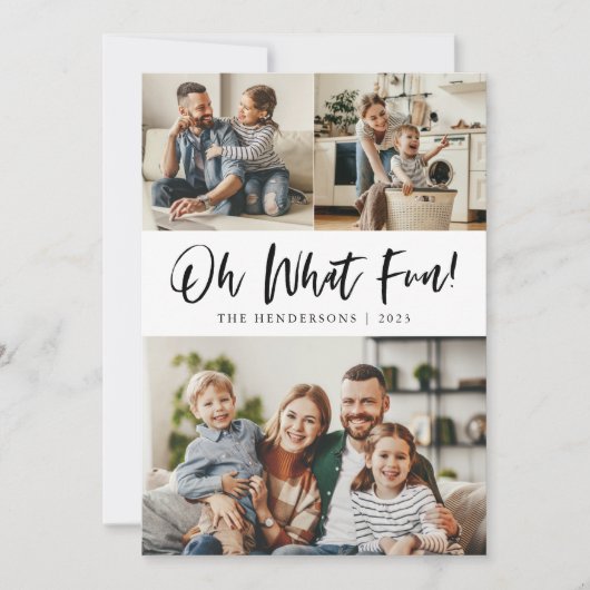 Oh What Fun Typography Script Kerstfoto Feestdagenkaart (Voorkant)