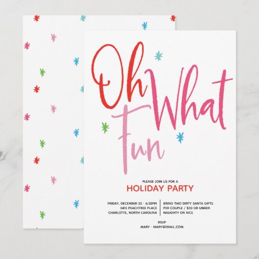 Oh What Fun Whimsical Holiday Party Kaart (Voorkant / Achterkant)
