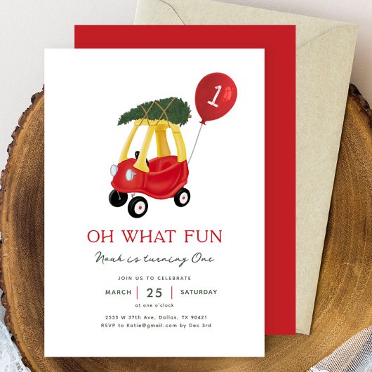Oh What Fun Winter Car 1er Anniversaire Invitation