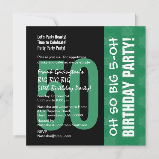 Oh zo groot 5 Oh 5 Oh 50th Birthday Green en Black Kaart (Voorkant)