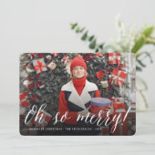 Oh zo vrolijk wit script moderne kerstfoto feestdagenkaart (Staand voorkant)