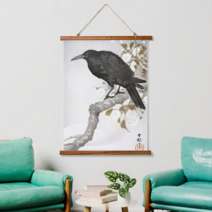 Ohara Koson Crow Raven, Japanse vogel silhouet kun Hangend Wandkleed