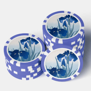 Ohara Koson  Japans Fine Art Blauw Irissen Poker Chips