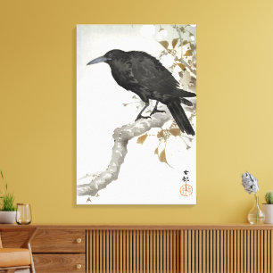 Ohara Koson Kraai op Kersenbloesemtak Kunst Canvas Afdruk
