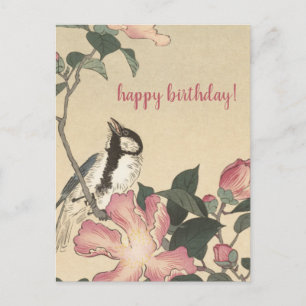 Ohara Koson, Vogel en Roze Bloemen - Verjaardag Briefkaart