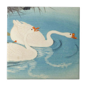 Ohara Shoson Two Sweeming Geese japanse kunst Tegeltje