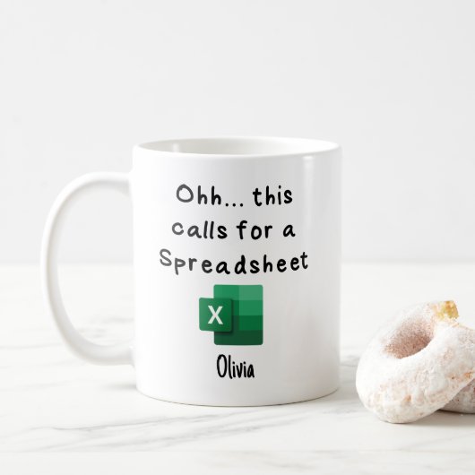 Ohh dit vraagt om een spreadsheet, tax prep mok (Met donut)