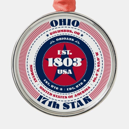 Ohio 17e staat kerstversiering metalen ornament (Voorkant)