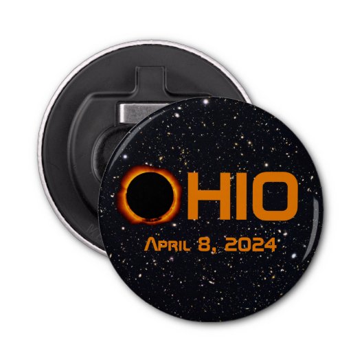 Ohio 2024 totale zonsverduistering button flesopener (Voorkant)