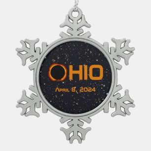 Ohio 2024 totale zonsverduistering tin sneeuwvlok ornament
