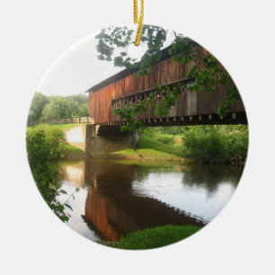 Ohio Covered Bridge en Stream Keramisch Ornament
