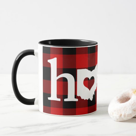 Ohio Home Heart Red Buffalo Check Patroon Mok (Met donut)