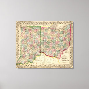 Ohio, Indiana Map door Mitchell Canvas Afdruk