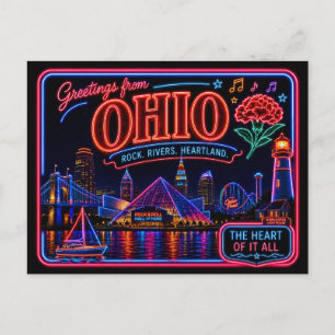 Ohio Neon Staat Retro Vintage Briefkaart