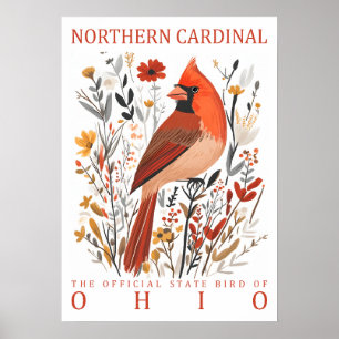 Ohio Northern Cardinal Staatsvogel Botanisch Poster
