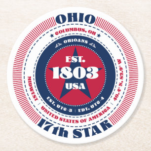 Ohio Rood Wit Blauw Typografie Ronde Kartonnen Onderzetter