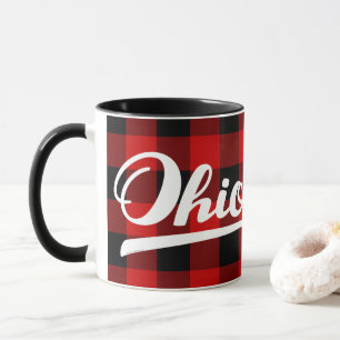 Ohio Script Red Buffalo Check Pattern Souvenir Mok