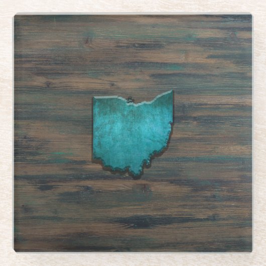 Ohio Shape Blauwgroen Glazen Onderzetter (Voorkant)