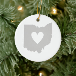 Ohio Shaped Gray Heart Buckeye Love Grey Ohioan Keramisch Ornament