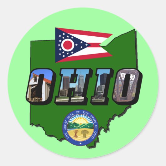 Ohio State Map, Afbeelding Text, Vlag en Zegel (Voorkant)