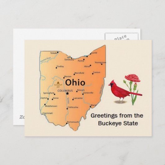 Ohio State Map Briefkaart (Voorkant / Achterkant)
