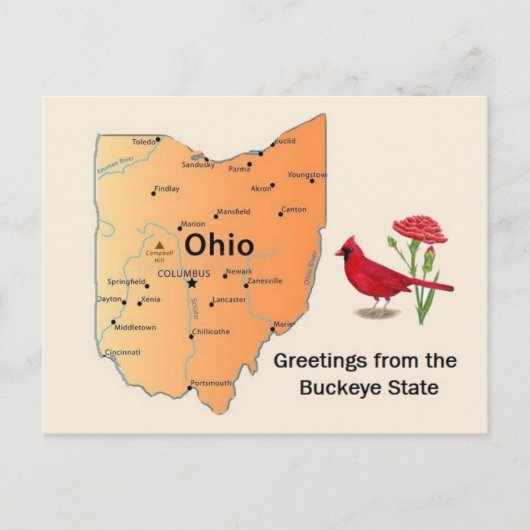 Ohio State Map Briefkaart (Voorkant)