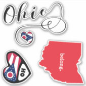Ohio State Map & Flag 3 Verschillende Die Cut Stic Sticker (Voorkant)
