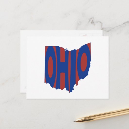 Ohio State Name Word Art Blue Briefkaart (Voorkant / Achterkant in situ)
