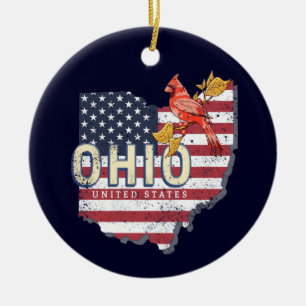 Ohio State United States Retro Map USA Keramisch Ornament