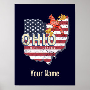 Ohio State United States Retro Map USA Poster