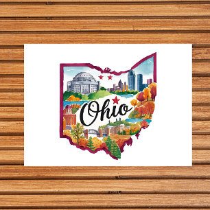 Ohio Verenigde Staten State Shaped  Waterverf Briefkaart