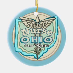 Ohio Verpleegster Caduceus Keramisch Ornament