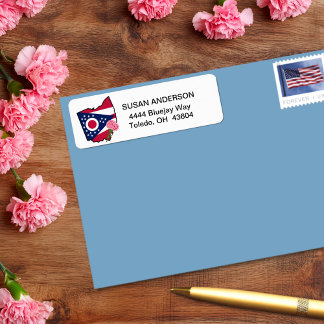 Ohio Vlag met State Flower Anjer Custom Etiket